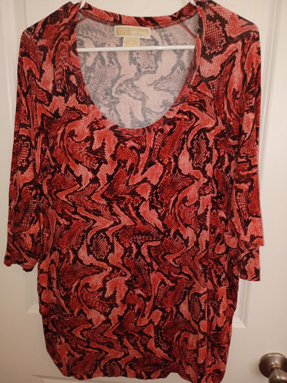 Michael Kors Red and Black Abstract Snake-Print Blouse